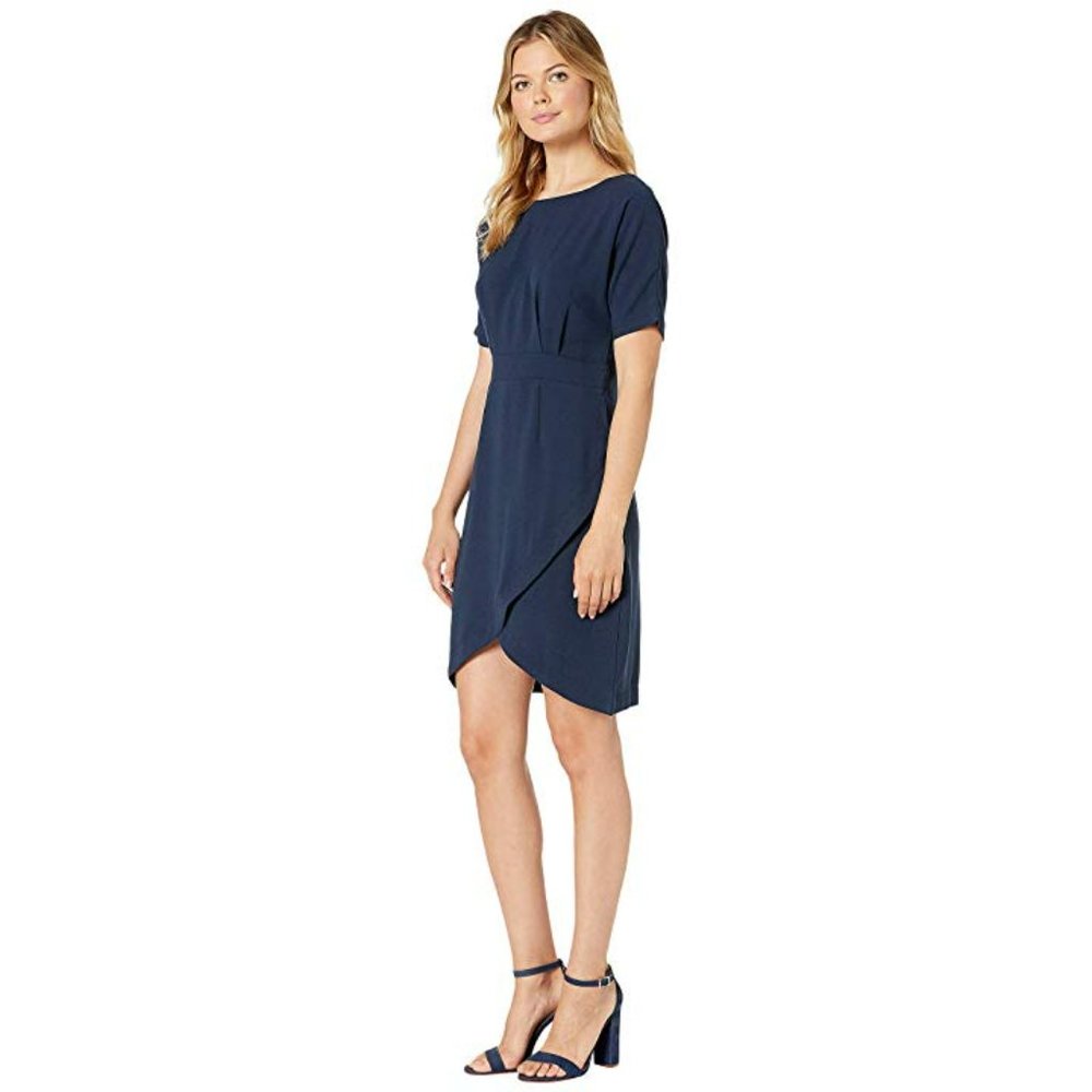 Bobeau Solid Dolman Sleeve Faux Wrap Dress in Navy (M) - Picture 3 of 12